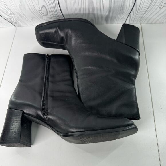 VTG Y2K  90s White Mountain  Chunky  Black Leather  Square Toe Boots Size 10 - Picture 5 of 10